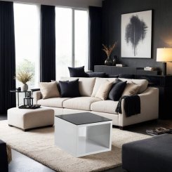 Soffbord Cardiff Vit (svart glastopp) 60x60x50cm
