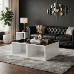 Soffbord Cardiff Vit (svart glastopp) 60x60x50cm