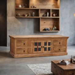 TV Bänk Diu natur 4 lådor + glasdörr 180x50x55cm