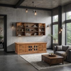 TV Bänk Diu natur 4 lådor + glasdörr 180x50x55cm