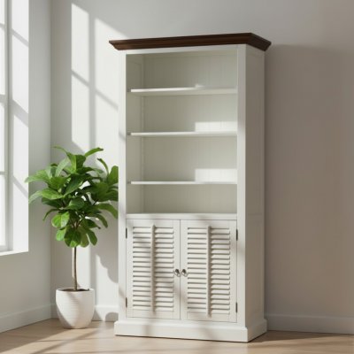 Bokhylla Medina Vit med brun topp 100x47x195cm