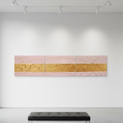 oljemålning rosa med guld
