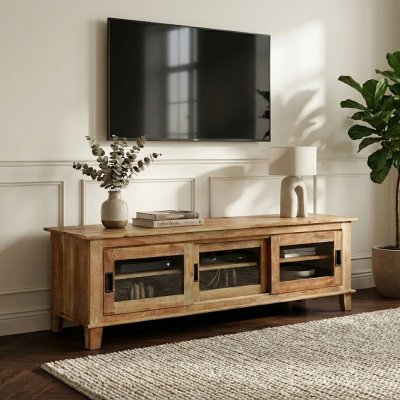 TV bänk Dhariwal Sand glas 150x50x50cm