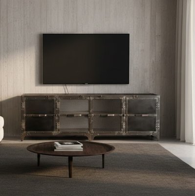 TV bänk Bone Svart metall B180xD50xH60cm