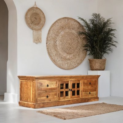 TV Bänk Diu natur 4 lådor + glasdörr 180x50x55cm